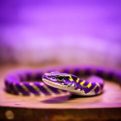 closeup of a small snake in purple light made with generative AI