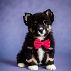 cute fluffy puppy wearing a bow tie made with generative AI