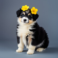 cute puppy with yellow flowers made with generative AI