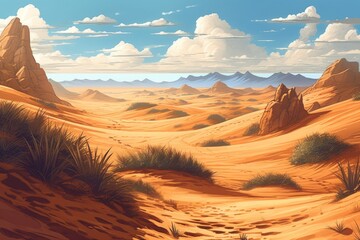 地平線まで続く砂漠と青空：AI作品 