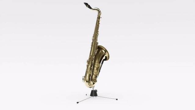 Saxophon based to hold it isolated in loop in white background, concept of music, musical atmosphere, musical gender blues and jazz, 3D representation, musical instrument, classic music, sax, sax					