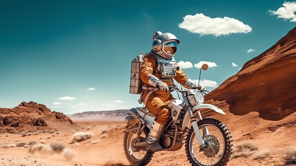 An astronaut on a motorcycle