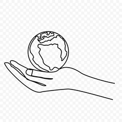 hands hold the world, One continuous single line hand 