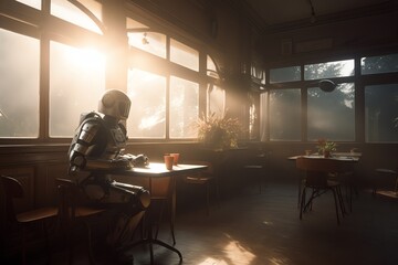 Fototapeta premium robots sitting in the restaurant 