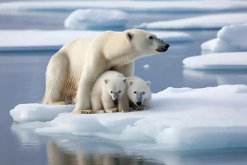Schilderijen op glas polar bear with her child on the ice  © RJ.RJ. Wave