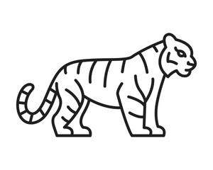 Obraz premium Tiger drawing standing sideways, simple design, black lines on white background.
