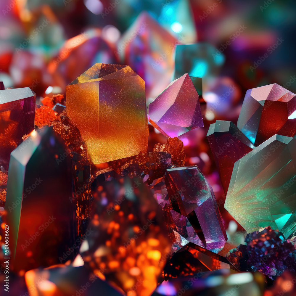 Poster a dazzling display of vibrant, glittering crystals, each radiating its own unique glow against a spa