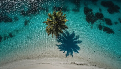 Fototapeta na wymiar Aerial view of tranquil Caribbean coastline, palm trees, and water generated by AI