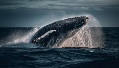 Obraz premium Watching majestic killer whale breach in arctic seascape, an adventure generated by AI