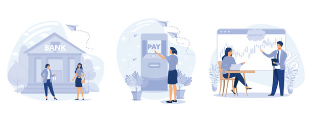 Making online purchase concept, Prepayment terms, cashback service, pending payment, pay in advance, extra cash rebate, order in process, set flat vector modern illustration