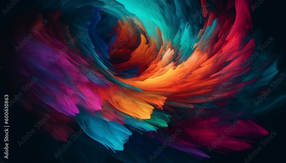 Poster a vibrant, abstract fractal design explodes with colorful motion generated by ai