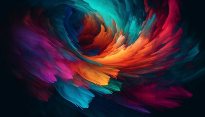 A vibrant, abstract fractal design explodes with colorful motion generated by AI