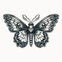beautiful butterfly vintage badge logo tattoo vector illustration