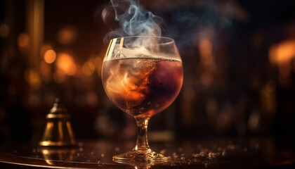 Obraz na płótnie Canvas A luxurious celebration at a dark bar with whiskey flames generated by AI