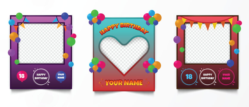 Vector illustration of colorful photocall happy birthday frames