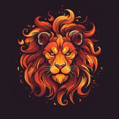Naklejka na ściany i meble A stylized lion head made out of fire, set against a black background. Generated with AI technology for a truly unique and beautiful image. AI generative