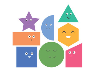 Obraz premium Set of Various basic Geometric Figures with face emotions