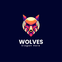 Vector Logo Illustration Wolves Gradient Colorful Style.