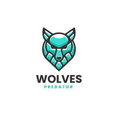 Vector Logo Illustration Wolves Simple Mascot Style.