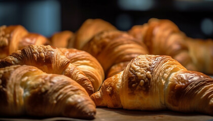 A freshly baked croissant, a French pastry delight for indulgence generated by AI
