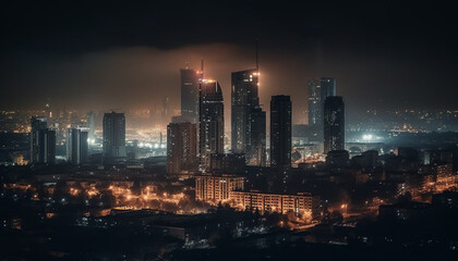 Fototapeta na wymiar City skyline illuminated at dusk, a modern urban landscape glowing generated by AI