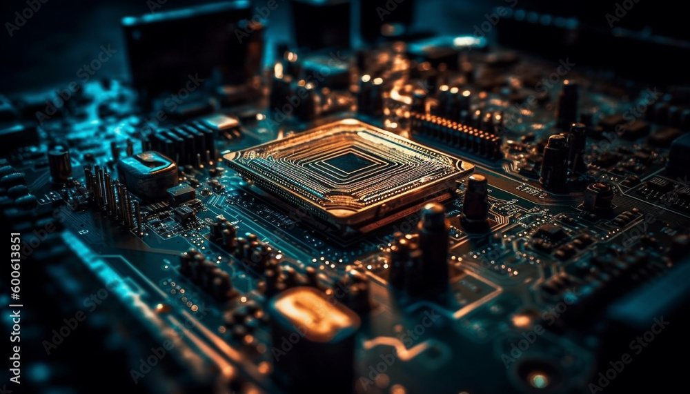Poster silicone and soldered circuits power the complexity of technology industry generated by ai