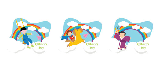 Naklejka premium Flat Bundle Children's Day Design Illustration