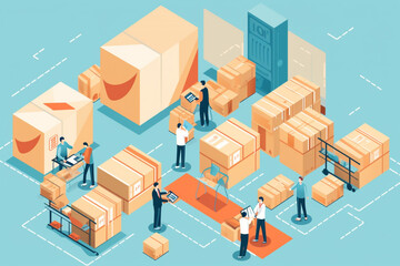 Packages are transported in high - tech Settings, online shopping, Concept of automatic logistics management, Generative AI