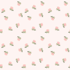 Japanese Cute Pink Rose Leaf Vector Seamless Pattern