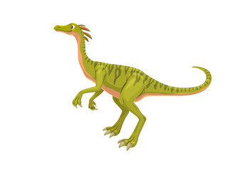 Cartoon compy dinosaur character. Isolated vector compsognathus dino prehistoric animal biped with green skin. Extinct wildlife monster predator, paleontoly personage for book or game
