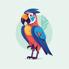 Parrot bird tropical colorful cartoon logo mascot character vector illustration