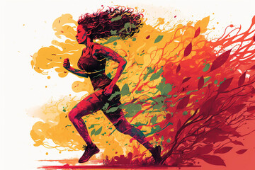 Fototapeta na wymiar Ai generated illustration Running Woman in Motion