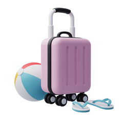 Baggage with beach ball and sandals, Travel concept.