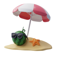 3d umbrella with watermelon and starfish summer holiday, Time to travel concept - obrazy, fototapety, plakaty
