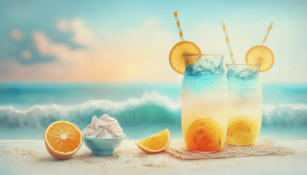 orrange summer cocktail on sea , Generative Ai	