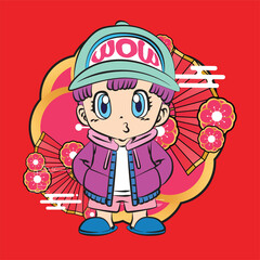 the rich kid illustration design for sukajan is mean japan traditional cloth or t-shirt