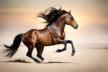 horse running in the sunset