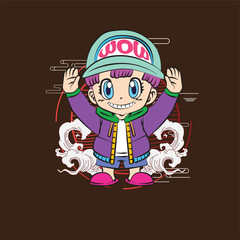 the rich kid illustration design for sukajan is mean japan traditional cloth or t-shirt