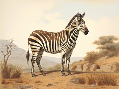 A Naturalist Illustration of a Zebra | Generative AI
