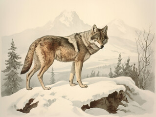 A Naturalist Illustration of a Wolf | Generative AI