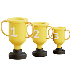 3d trophies illustration with transparent background