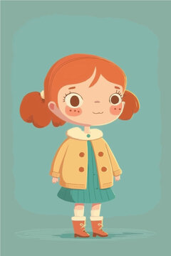 a little Cute happy girl, simple, cartoon, children book style, comic, flat character, artistic, Illustrator
