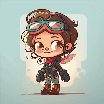 little Aviator with a leather jacket, goggles, and a daring, adventurous spirit simple, cartoon, children book style, comic, flat character, artistic, Illustrator
