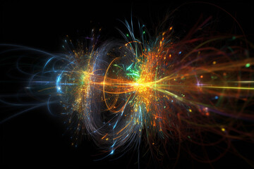 Science and technology concept. God particle or Higgs boson illustration during atoms collision. Generative AI