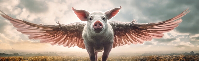 Generative AI image of a pig with wings flying - 600624457