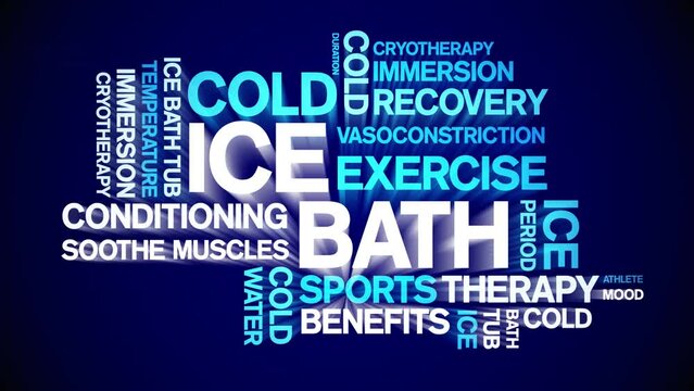 ice bath animated tag word cloud;text design animation kinetic typography seamless loop.
