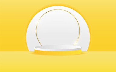 vector 3d Abstract yellow podium display on white circle in yellow background 