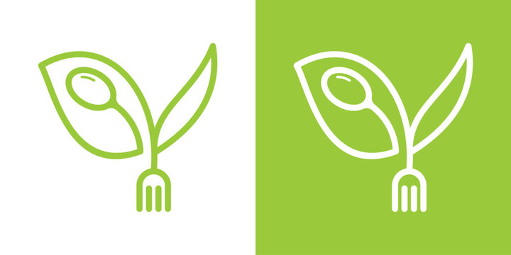 logo design organic food, fork and leaf design icon vector illustration
