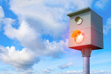3d Illustation - stationärer Blitzer - Radarfalle - Himmel - Wolken