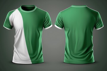 Green and white polo shirt template, front, and back view, 3d rendering